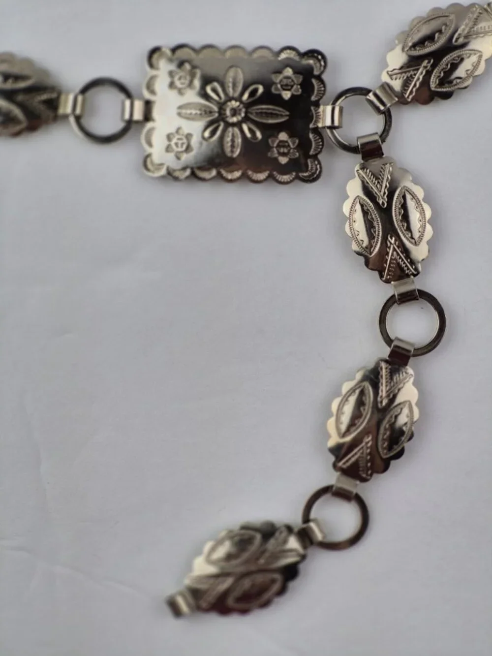 Silver Tone Concho Link Boho Belt Oval Medallions Rectangular Buckle Lightweight